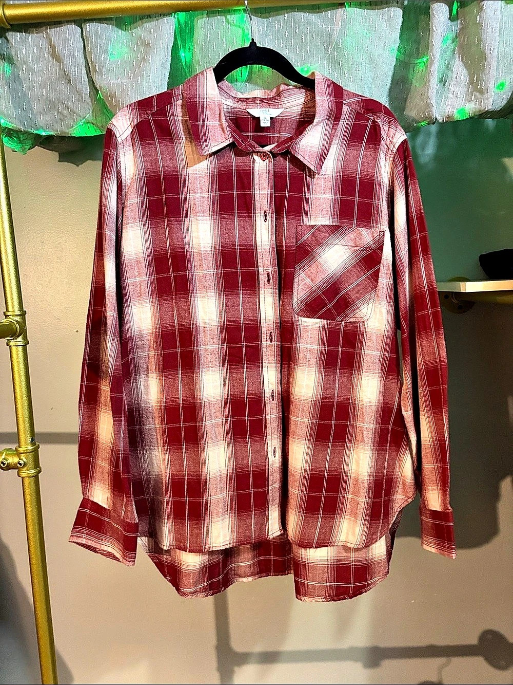 Time and Tru Plaid Button Down Cotton Shirt Size XL Like New